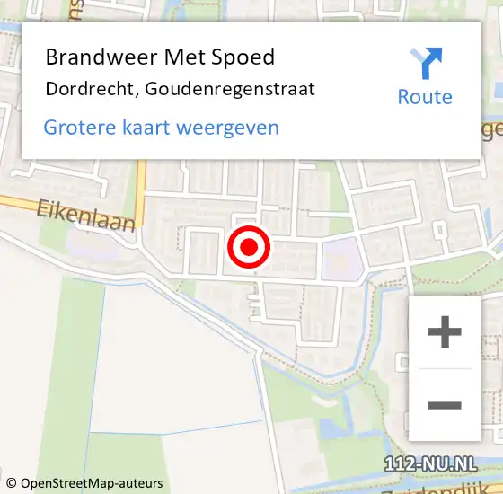 Locatie op kaart van de 112 melding: Brandweer Met Spoed Naar Dordrecht, Goudenregenstraat op 19 april 2024 20:35