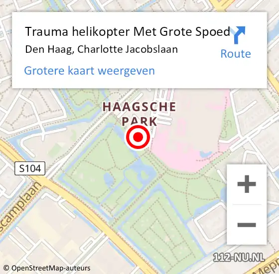 Locatie op kaart van de 112 melding: Trauma helikopter Met Grote Spoed Naar Den Haag, Charlotte Jacobslaan op 19 april 2024 20:37