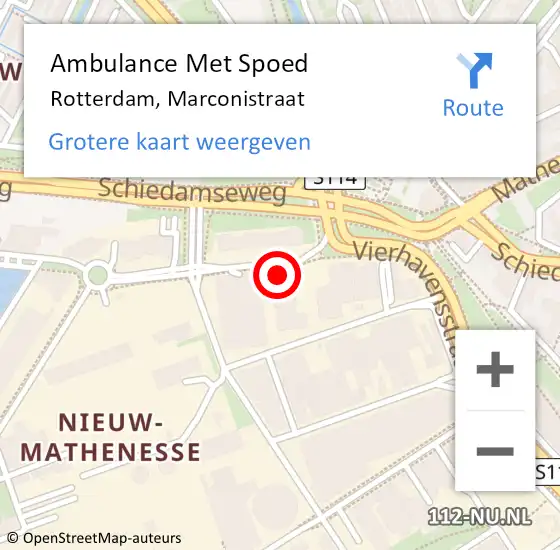 Locatie op kaart van de 112 melding: Ambulance Met Spoed Naar Rotterdam, Marconistraat op 19 april 2024 20:48