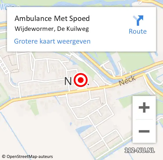 Locatie op kaart van de 112 melding: Ambulance Met Spoed Naar Wijdewormer, De Kuilweg op 19 april 2024 21:05