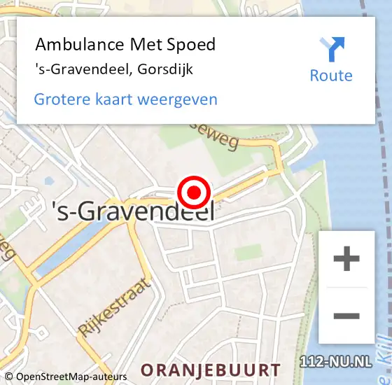 Locatie op kaart van de 112 melding: Ambulance Met Spoed Naar 's-Gravendeel, Gorsdijk op 19 april 2024 21:44