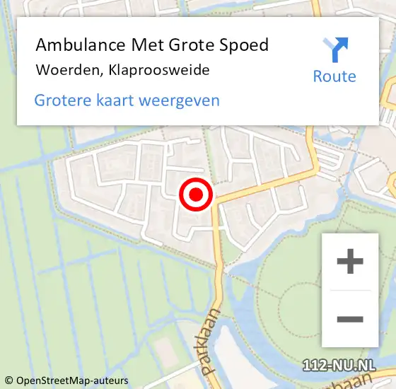 Locatie op kaart van de 112 melding: Ambulance Met Grote Spoed Naar Woerden, Klaproosweide op 19 april 2024 21:58