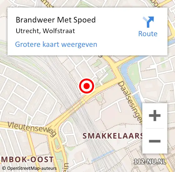 Locatie op kaart van de 112 melding: Brandweer Met Spoed Naar Utrecht, Wolfstraat op 19 april 2024 22:22