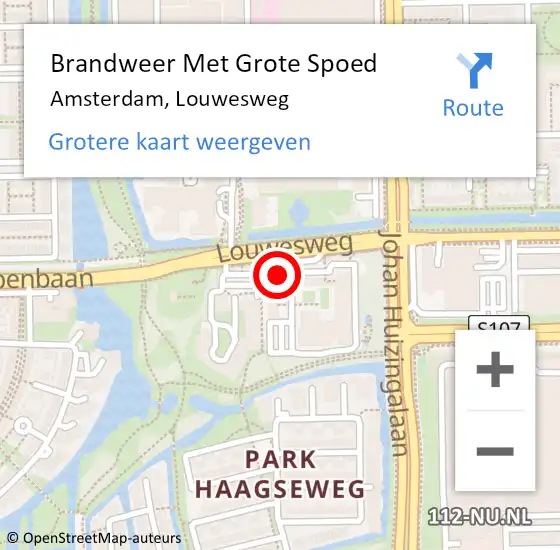 Locatie op kaart van de 112 melding: Brandweer Met Grote Spoed Naar Amsterdam, Louwesweg op 19 april 2024 22:35