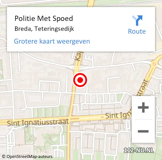 Locatie op kaart van de 112 melding: Politie Met Spoed Naar Breda, Teteringsedijk op 20 april 2024 02:57