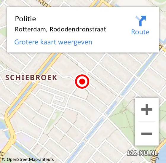 Locatie op kaart van de 112 melding: Politie Rotterdam, Rododendronstraat op 20 april 2024 03:53
