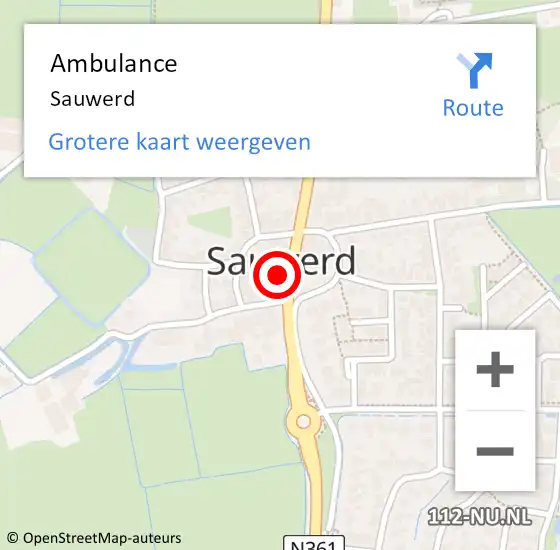 Locatie op kaart van de 112 melding: Ambulance Sauwerd op 20 april 2024 03:56