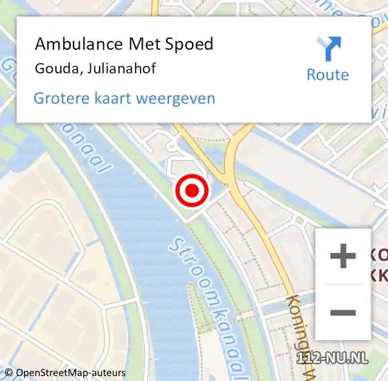 Locatie op kaart van de 112 melding: Ambulance Met Spoed Naar Gouda, Julianahof op 20 april 2024 04:09