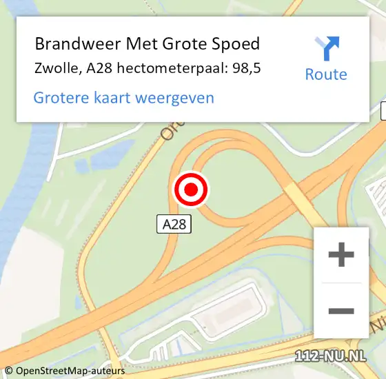 Locatie op kaart van de 112 melding: Brandweer Met Grote Spoed Naar Zwolle, A28 hectometerpaal: 98,5 op 20 april 2024 04:36