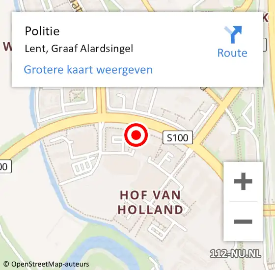 Locatie op kaart van de 112 melding: Politie Lent, Graaf Alardsingel op 20 april 2024 04:43
