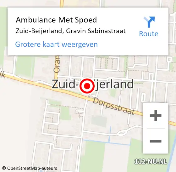 Locatie op kaart van de 112 melding: Ambulance Met Spoed Naar Zuid-Beijerland, Gravin Sabinastraat op 20 april 2024 05:21