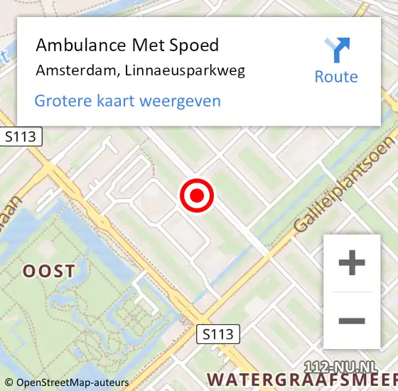 Locatie op kaart van de 112 melding: Ambulance Met Spoed Naar Amsterdam, Linnaeusparkweg op 20 april 2024 06:13