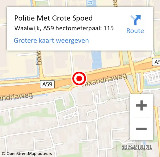 Locatie op kaart van de 112 melding: Politie Met Grote Spoed Naar Waalwijk, A59 hectometerpaal: 115 op 20 april 2024 06:35