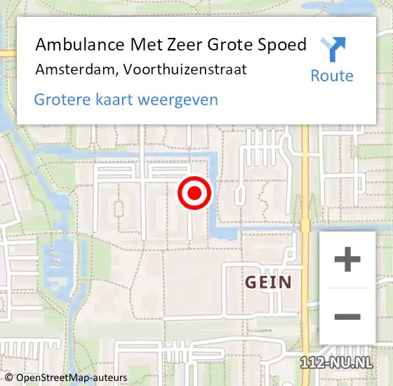Locatie op kaart van de 112 melding: Ambulance Met Zeer Grote Spoed Naar Amsterdam, Voorthuizenstraat op 20 april 2024 07:06
