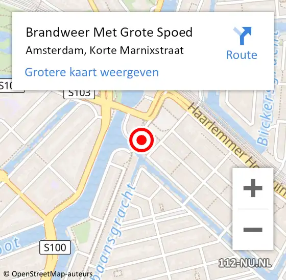 Locatie op kaart van de 112 melding: Brandweer Met Grote Spoed Naar Amsterdam, Korte Marnixstraat op 20 april 2024 08:31