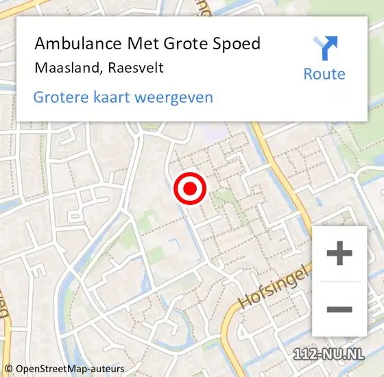 Locatie op kaart van de 112 melding: Ambulance Met Grote Spoed Naar Maasland, Raesvelt op 20 april 2024 08:36
