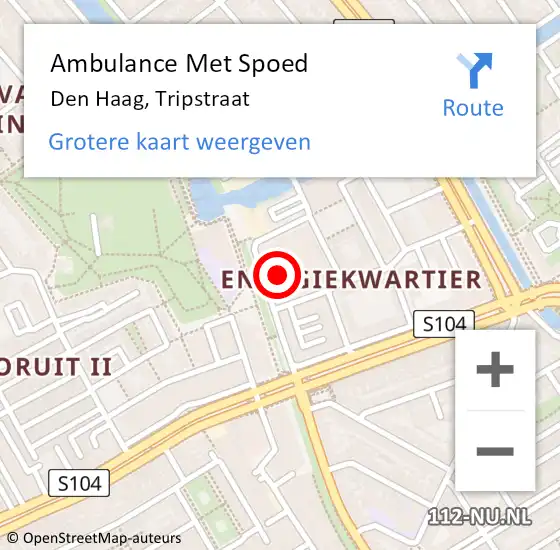 Locatie op kaart van de 112 melding: Ambulance Met Spoed Naar Den Haag, Tripstraat op 20 april 2024 10:08