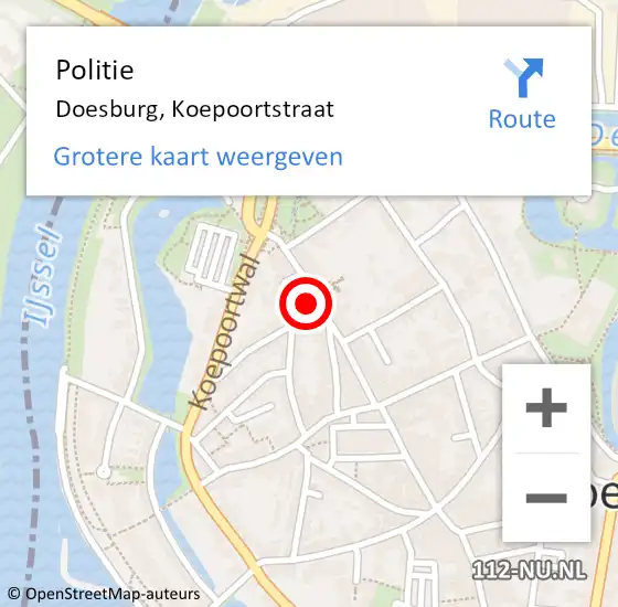 Locatie op kaart van de 112 melding: Politie Doesburg, Koepoortstraat op 20 april 2024 10:16