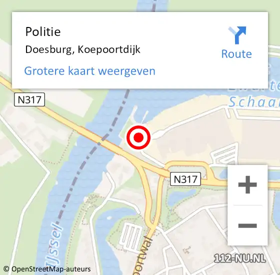 Locatie op kaart van de 112 melding: Politie Doesburg, Koepoortdijk op 20 april 2024 10:17