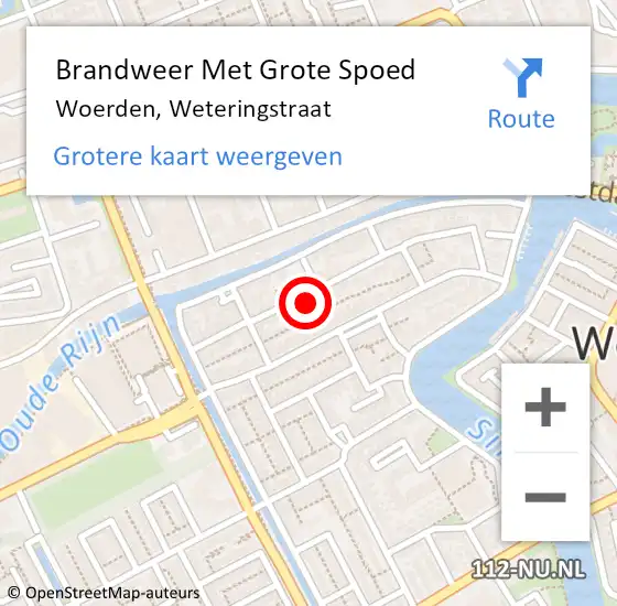 Locatie op kaart van de 112 melding: Brandweer Met Grote Spoed Naar Woerden, Weteringstraat op 20 april 2024 11:08