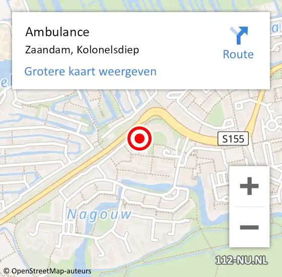 Locatie op kaart van de 112 melding: Ambulance Zaandam, Kolonelsdiep op 20 april 2024 11:19