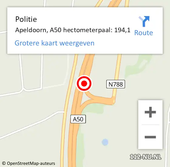 Locatie op kaart van de 112 melding: Politie Apeldoorn, A50 hectometerpaal: 194,1 op 20 april 2024 11:57