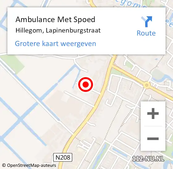 Locatie op kaart van de 112 melding: Ambulance Met Spoed Naar Hillegom, Lapinenburgstraat op 20 april 2024 12:01