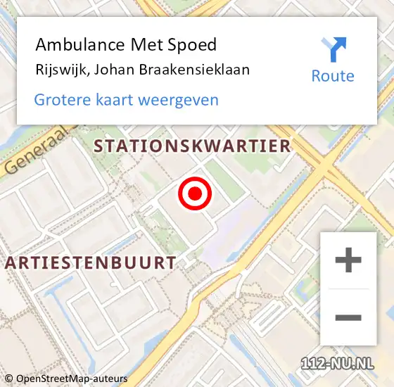 Locatie op kaart van de 112 melding: Ambulance Met Spoed Naar Rijswijk, Johan Braakensieklaan op 20 april 2024 12:46