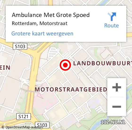 Locatie op kaart van de 112 melding: Ambulance Met Grote Spoed Naar Rotterdam, Motorstraat op 20 april 2024 13:51