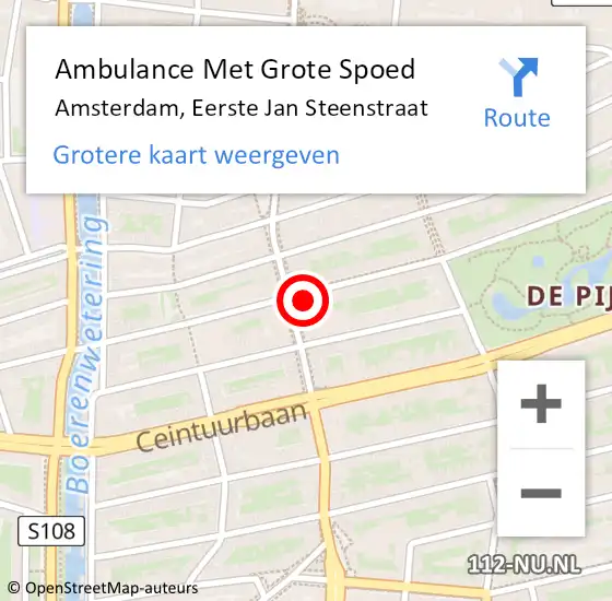 Locatie op kaart van de 112 melding: Ambulance Met Grote Spoed Naar Amsterdam, Eerste Jan Steenstraat op 20 april 2024 13:58