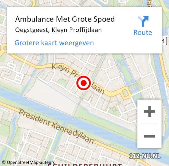 Locatie op kaart van de 112 melding: Ambulance Met Grote Spoed Naar Oegstgeest, Kleyn Proffijtlaan op 20 april 2024 14:12