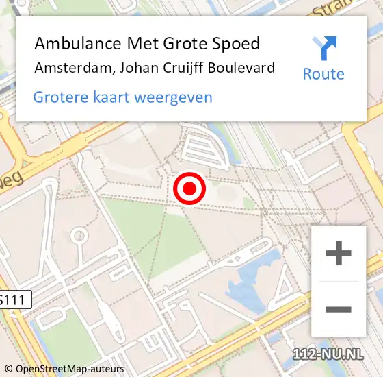 Locatie op kaart van de 112 melding: Ambulance Met Grote Spoed Naar Amsterdam, Johan Cruijff Boulevard op 20 april 2024 14:25