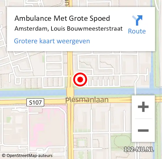 Locatie op kaart van de 112 melding: Ambulance Met Grote Spoed Naar Amsterdam, Louis Bouwmeesterstraat op 20 april 2024 14:28