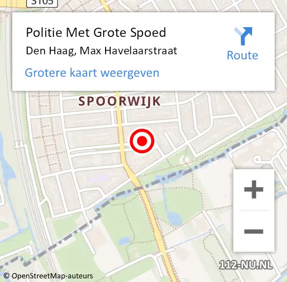 Locatie op kaart van de 112 melding: Politie Met Grote Spoed Naar Den Haag, Max Havelaarstraat op 20 april 2024 15:09