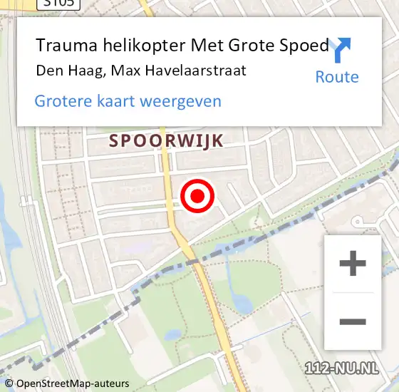 Locatie op kaart van de 112 melding: Trauma helikopter Met Grote Spoed Naar Den Haag, Max Havelaarstraat op 20 april 2024 15:11