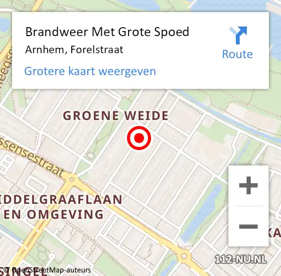 Locatie op kaart van de 112 melding: Brandweer Met Grote Spoed Naar Arnhem, Forelstraat op 20 april 2024 15:13