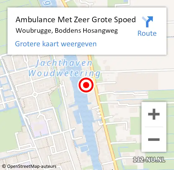 Locatie op kaart van de 112 melding: Ambulance Met Zeer Grote Spoed Naar Woubrugge, Boddens Hosangweg op 20 april 2024 15:19