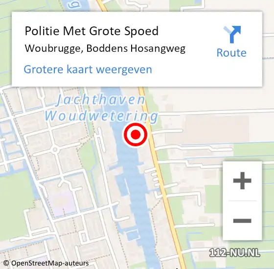Locatie op kaart van de 112 melding: Politie Met Grote Spoed Naar Woubrugge, Boddens Hosangweg op 20 april 2024 15:19