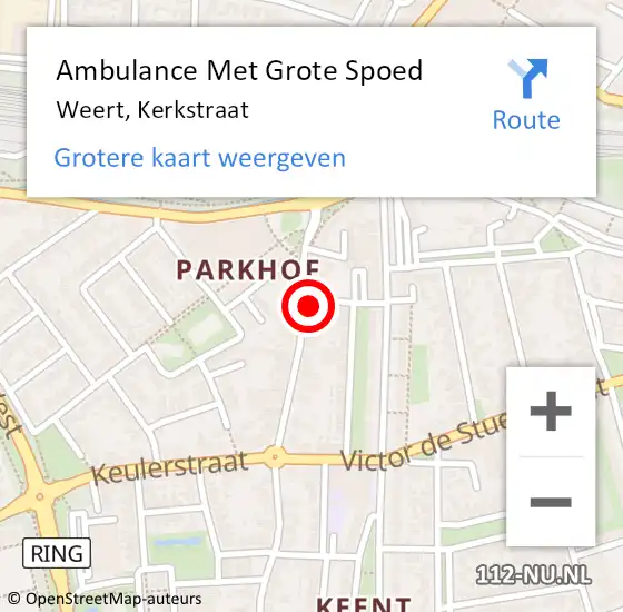 Locatie op kaart van de 112 melding: Ambulance Met Grote Spoed Naar Weert, Kerkstraat op 20 april 2024 16:16