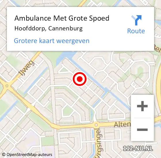 Locatie op kaart van de 112 melding: Ambulance Met Grote Spoed Naar Hoofddorp, Cannenburg op 20 april 2024 16:42