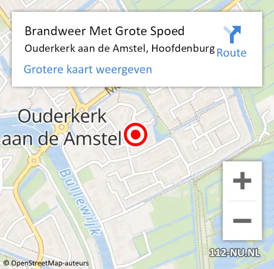 Locatie op kaart van de 112 melding: Brandweer Met Grote Spoed Naar Ouderkerk aan de Amstel, Hoofdenburg op 20 april 2024 16:46