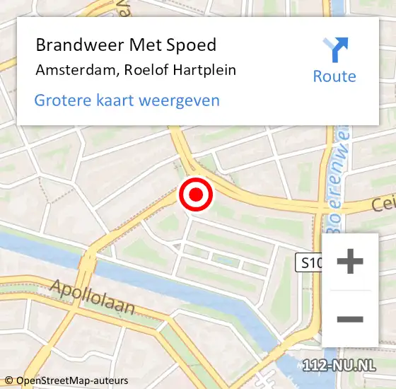 Locatie op kaart van de 112 melding: Brandweer Met Spoed Naar Amsterdam, Roelof Hartplein op 20 april 2024 16:55