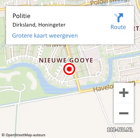 Locatie op kaart van de 112 melding: Politie Dirksland, Honingeter op 20 april 2024 17:02