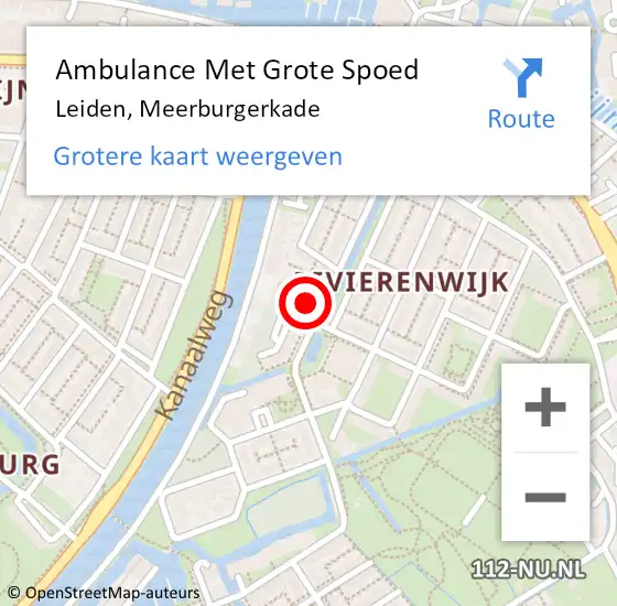 Locatie op kaart van de 112 melding: Ambulance Met Grote Spoed Naar Leiden, Meerburgerkade op 20 april 2024 17:31