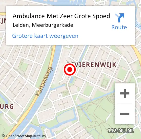 Locatie op kaart van de 112 melding: Ambulance Met Zeer Grote Spoed Naar Leiden, Meerburgerkade op 20 april 2024 17:32