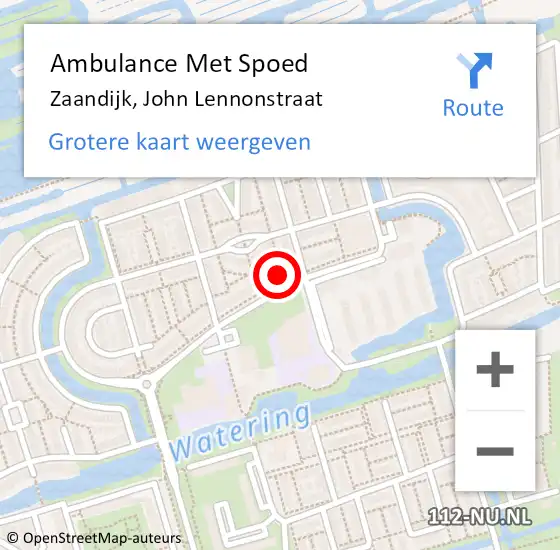 Locatie op kaart van de 112 melding: Ambulance Met Spoed Naar Zaandijk, John Lennonstraat op 20 april 2024 17:46