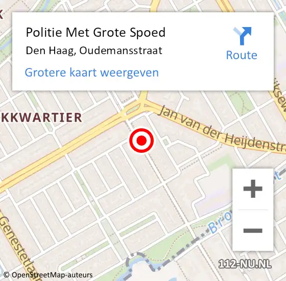 Locatie op kaart van de 112 melding: Politie Met Grote Spoed Naar Den Haag, Oudemansstraat op 20 april 2024 17:49