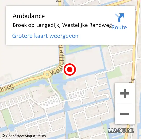 Locatie op kaart van de 112 melding: Ambulance Broek op Langedijk, Westelijke Randweg op 20 april 2024 17:59