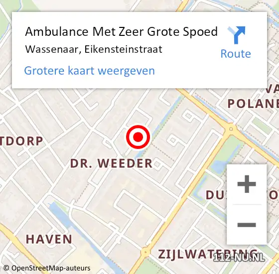 Locatie op kaart van de 112 melding: Ambulance Met Zeer Grote Spoed Naar Wassenaar, Eikensteinstraat op 20 april 2024 18:00
