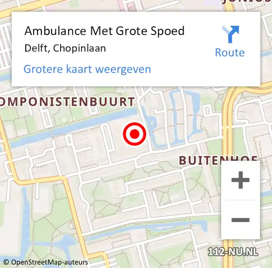 Locatie op kaart van de 112 melding: Ambulance Met Grote Spoed Naar Delft, Chopinlaan op 20 april 2024 18:10